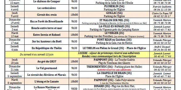 Programme Les Amis des Sentiers de Brocéliande