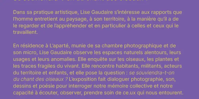 Exposition Se souviendra-t-on du chant des oiseaux ?