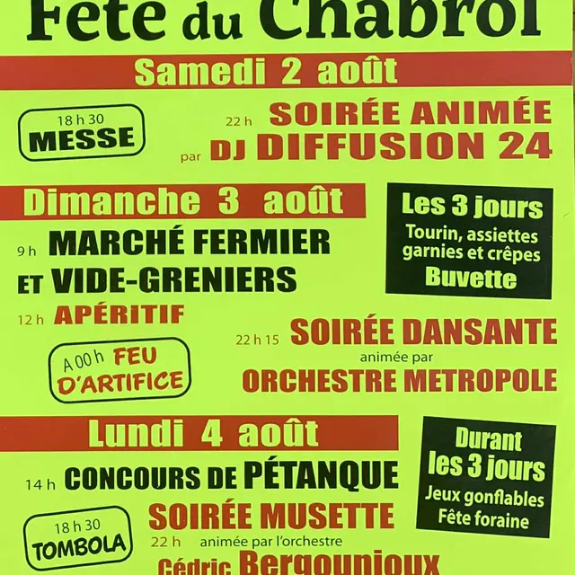 Fête du chabrol Calviac 2-3-4 Aout 2025