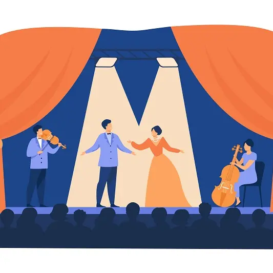 Opera singers playing on stage with musicians