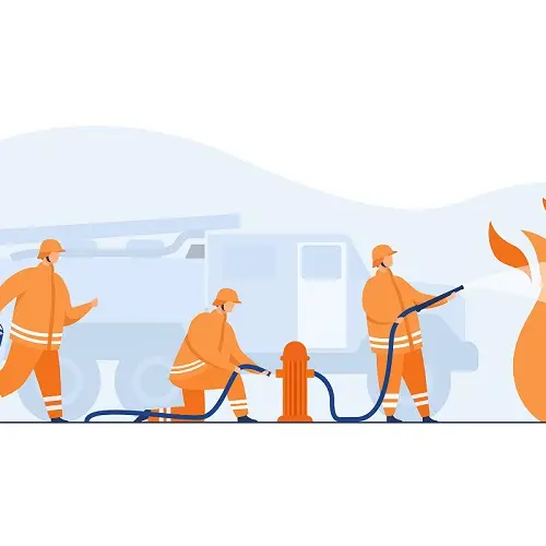 Brave firefighters firefighting with flame