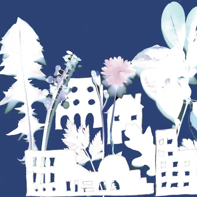 Losch Emilie_atelier cyanotype_ville jardin en bleu et blanc_format paysage