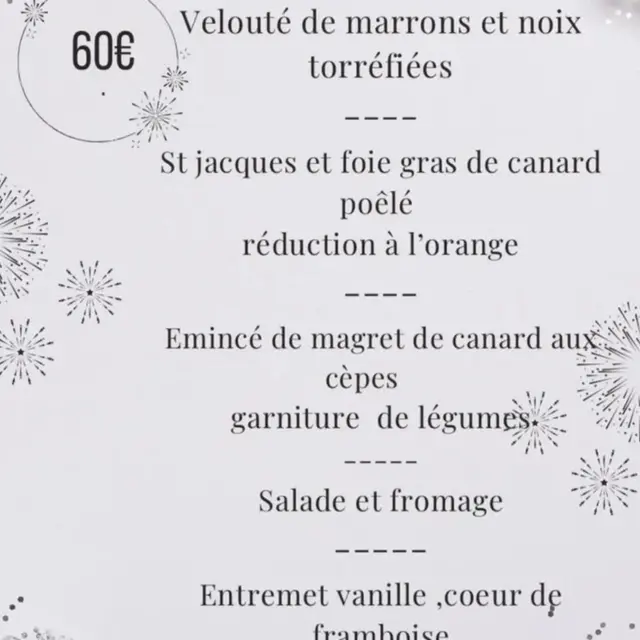 Menu réveillon Hôtel des voyageurs