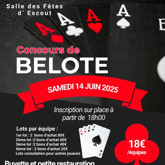 Affiche Évènement Concours de Belote Moderne Illustré Noir Rouge - 1