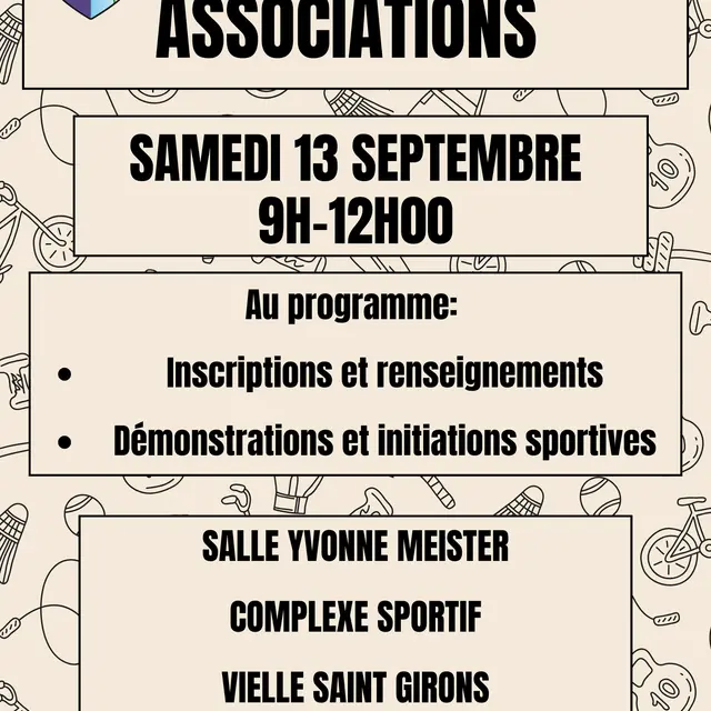 Affiche annonce de l'évènement Forum des associations sportive Simple Illustré Ludique Rétro Motif Audacieux Noir et blanc - 1