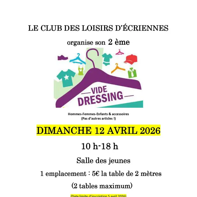 Vide dressing 12-04- CLUB DES LOISIRS ECRIENNES