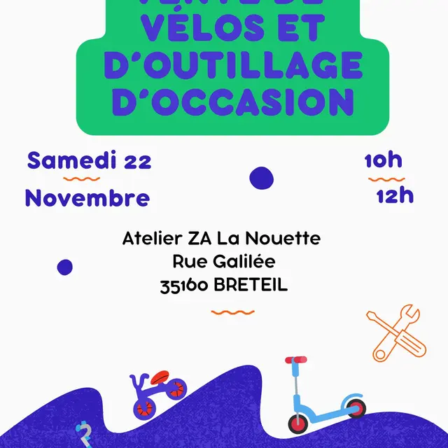 Affiche vente de vélo et outillage
