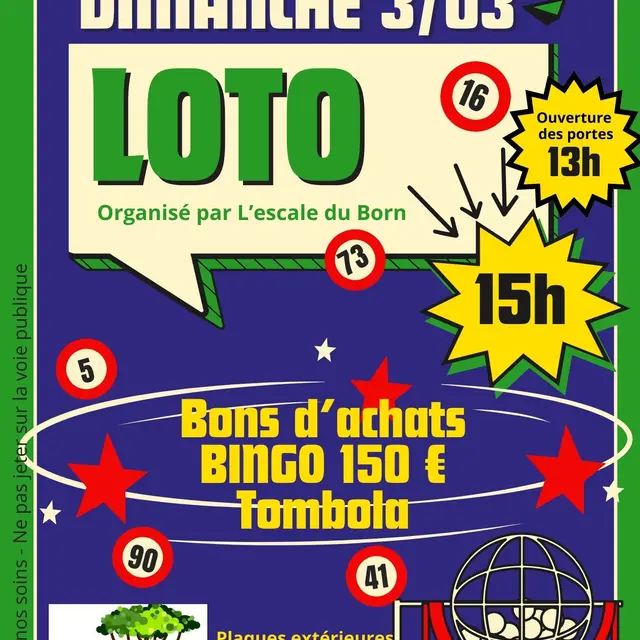 Bleu marine Vert Jaune Noir Beige Coloré Illustrations Rétro Evènement Soirée loto bingo Affiche Poster - 2