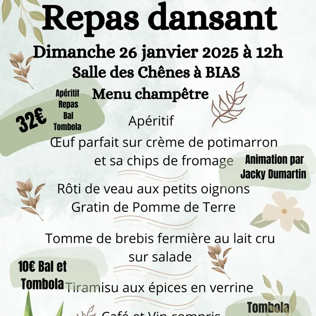 Repas Dansant Mézos Danse 26 janvier 2025
