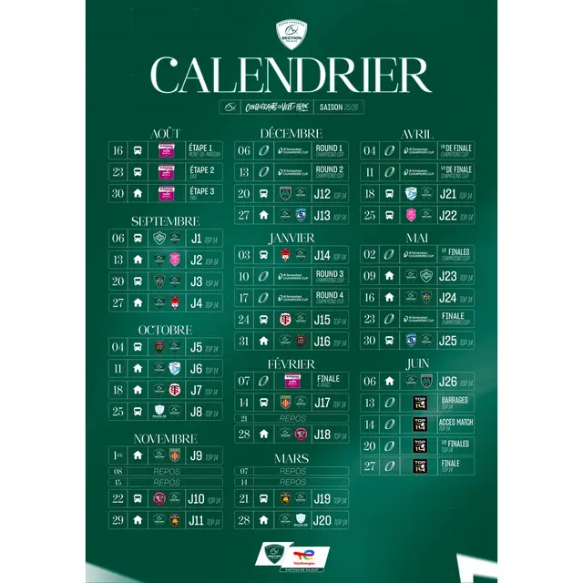 calendrier top 14