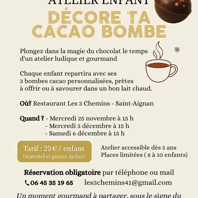 Atelier décor ta cacao bombe - Les 3 Chemins