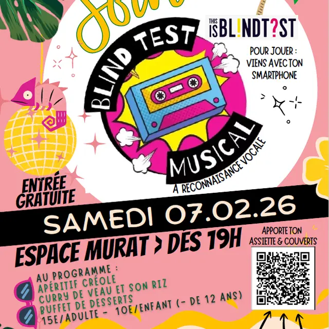02 - 7 février - Affiche oirée Beach Party DJ Musique Fleur Moderne Tropical Rose Jaune