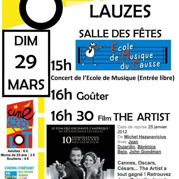 03 - 29 mars - Concert et film The Artist - école musique - affiche