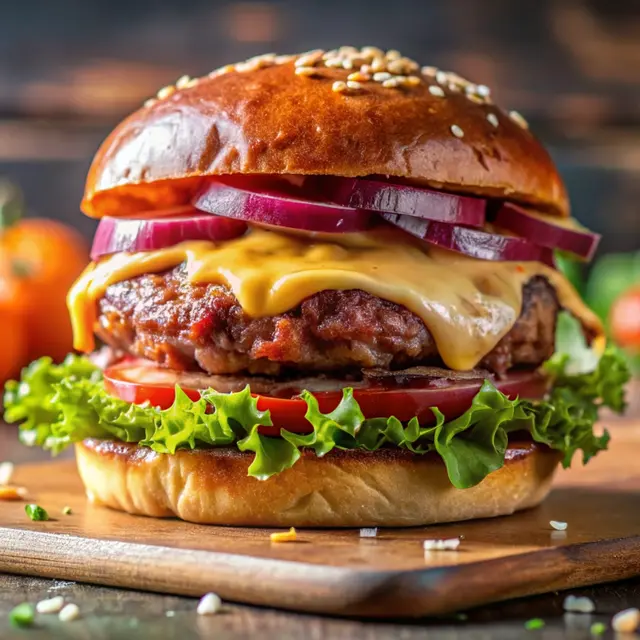 Delicious Cheeseburger with Fresh Toppings.