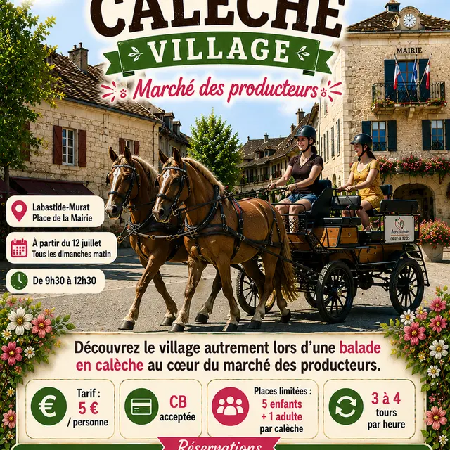 Animation calèche Aequitavie - marché des producteurs Labastide-Murat - été 2026