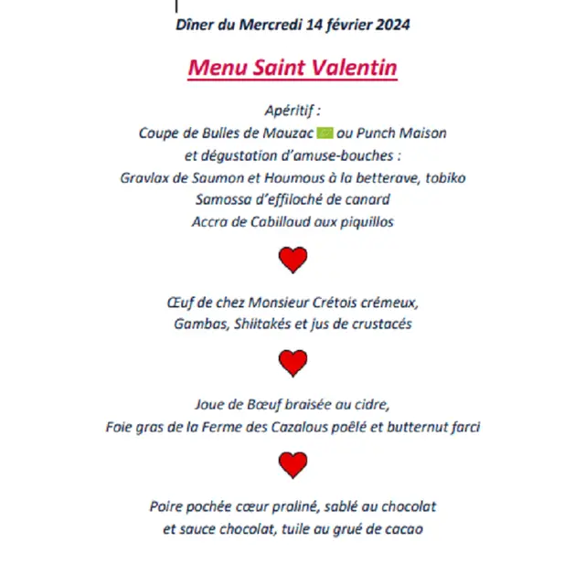 menu saint valentin