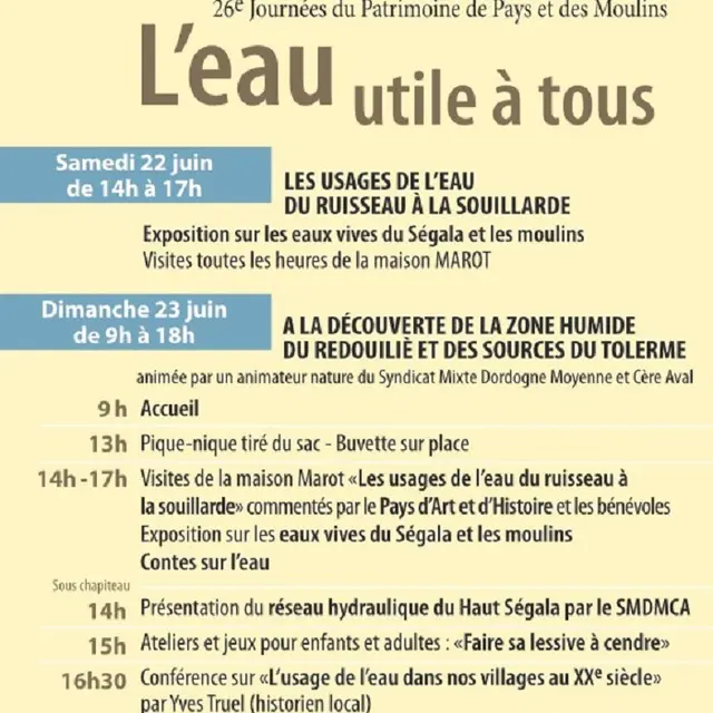 Journées des moulins : les usages de l'eau, du ruisseau à la souillarde, à la Ma