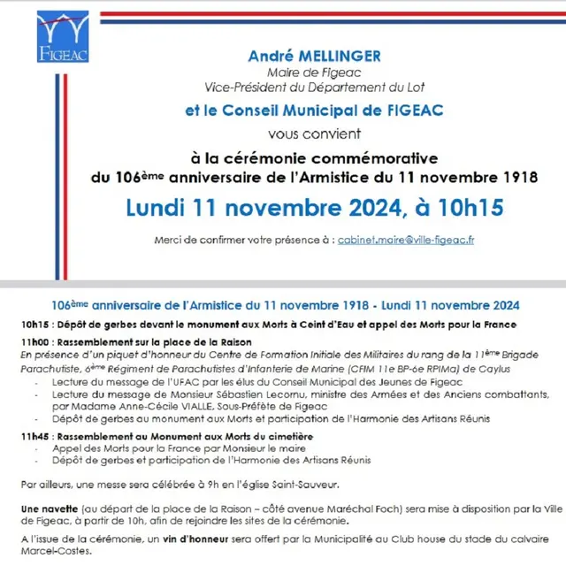 commémoration 106ème anniversaire de l’Armistice du 11 novembre 1918