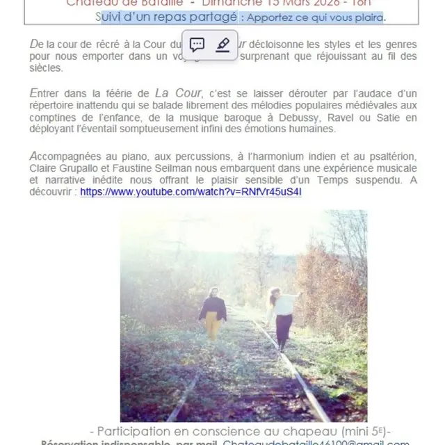 Un concert lyrique et pop du Duo La Cour, au Château de Bataillé à Figeac