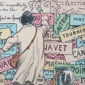 Carte postale représentant un colleur d’affiche, circa 1900