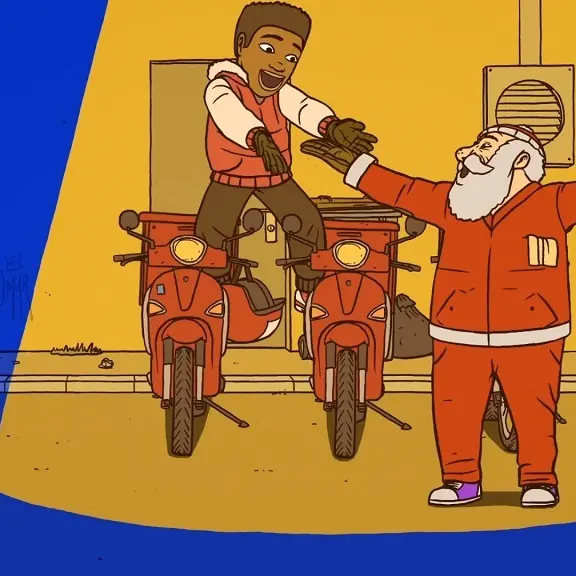 Marcel le Père Noel et le petit livreur de pizza