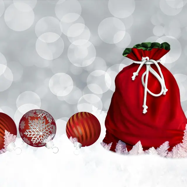 Presents Satchel on Snow with Christmas Balls