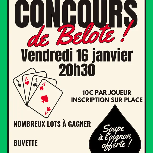Rouge Blanc Noir Coloré Moderne Illustrations Evènement Concours de Belote Affiche Poster - 1