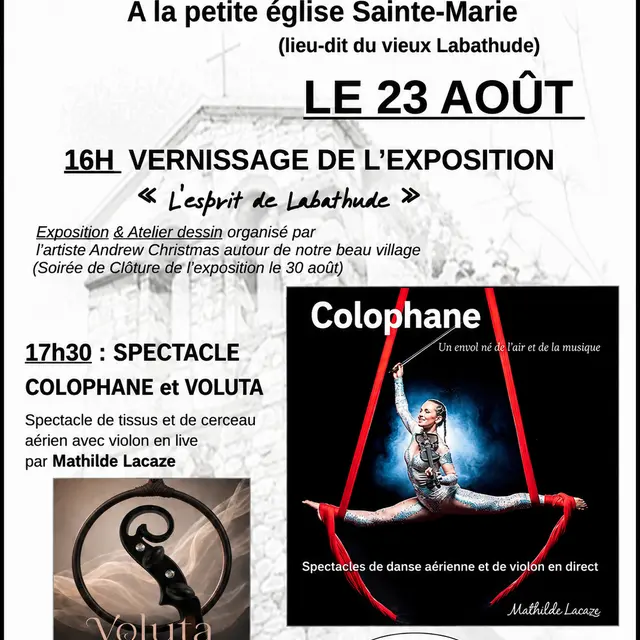 Vernissage de l'expo et spectacle Colophane et Voluta à Labathude