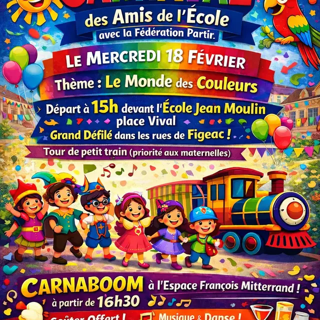 Carnaval des amis de l'école à Figeac : le monde en couleur