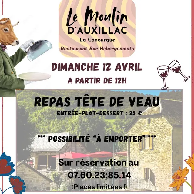 Repas tête de veau au moulin