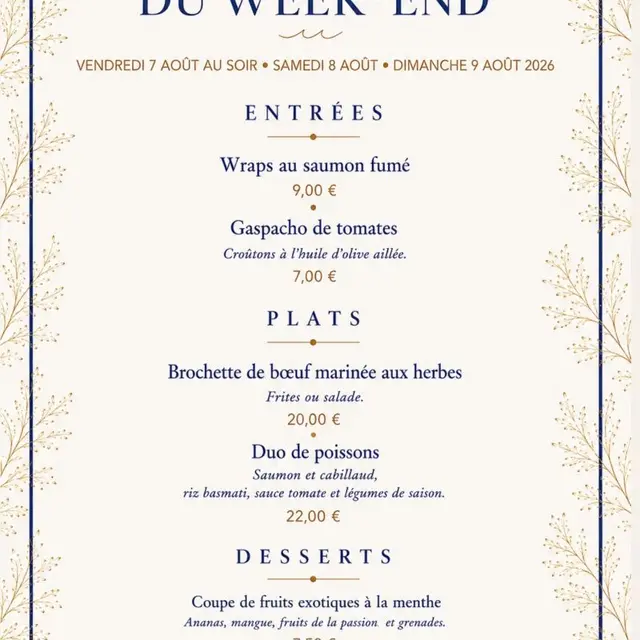 2026 - août - Menu restaurant des Pins