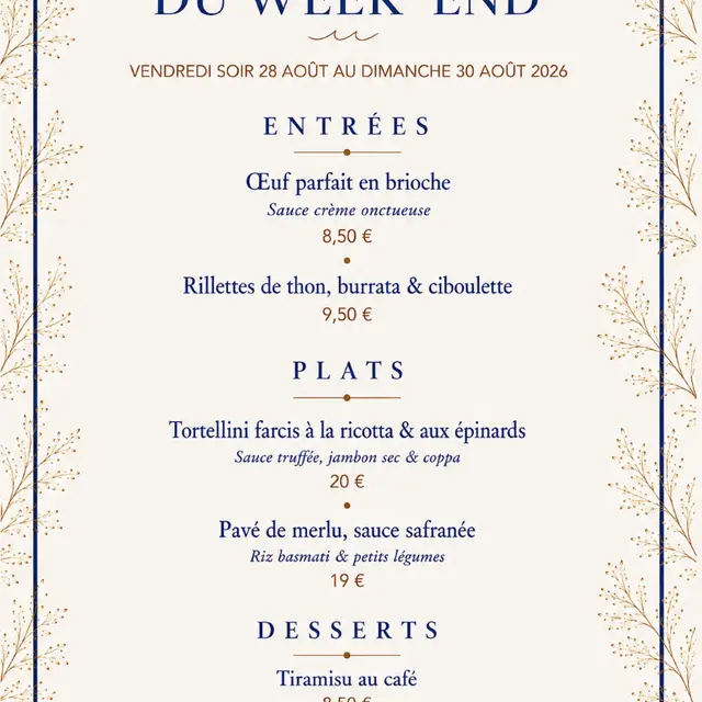 2026 - menu d uweek end