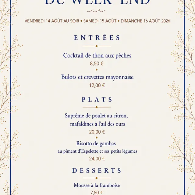 2026 - menu restaurant les pins