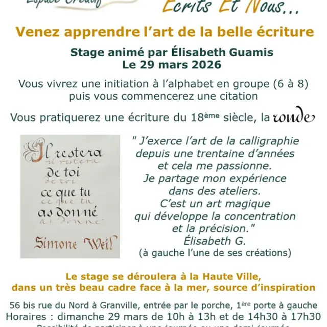 2026 - stage calligraphie Villa d'Ôt