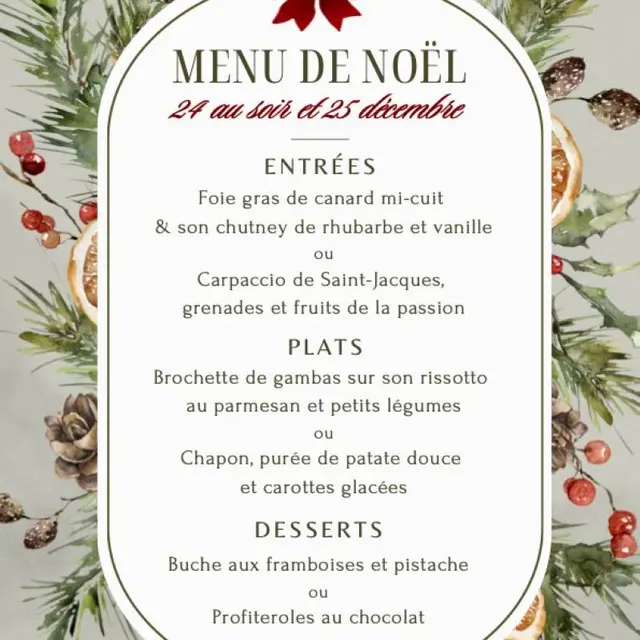 Menu Noël Restaurant les Pins