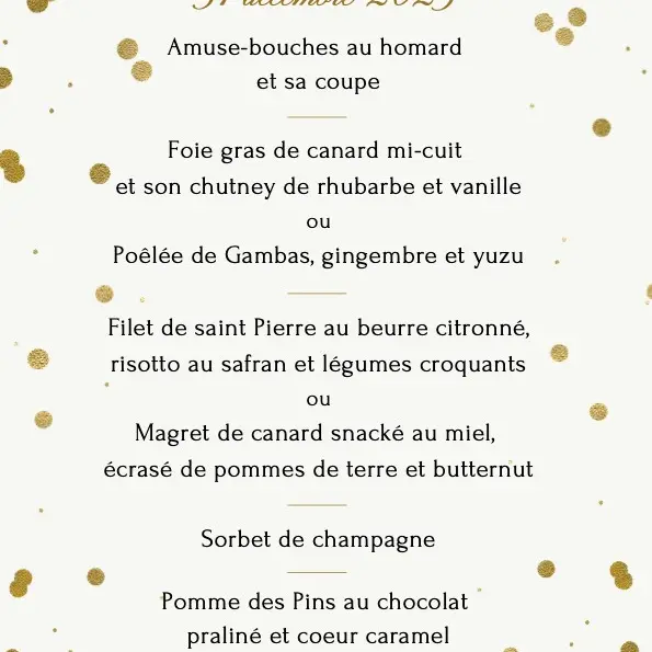 Menu Nouvel An 2025 Restaurant des Pins