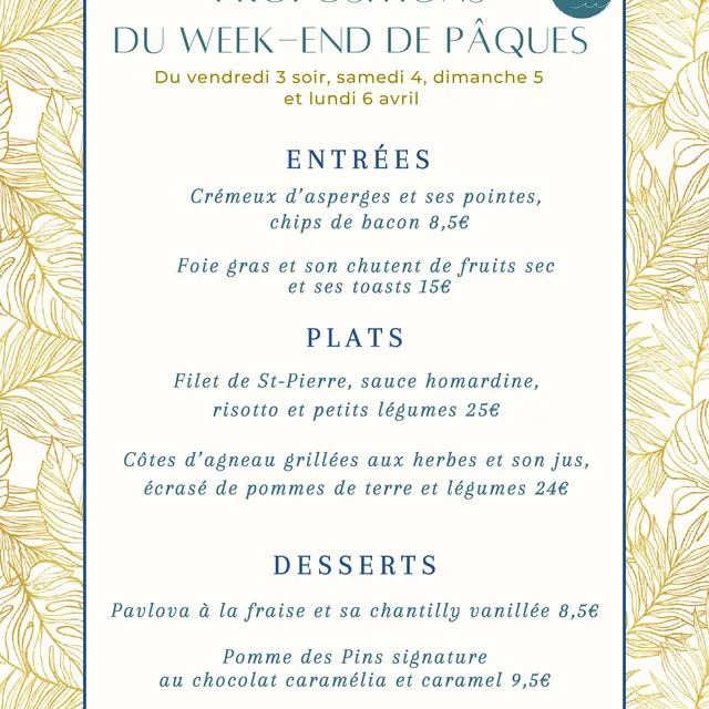 2026 - Menu week-end  Pâques