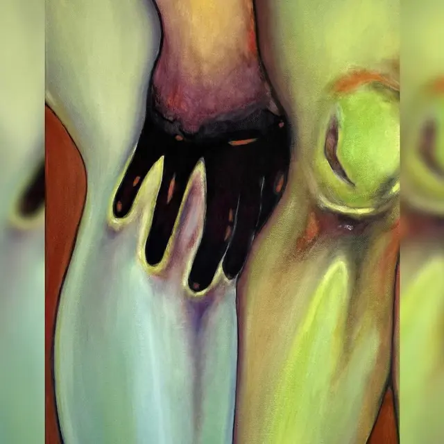 Shuyin Hou, Golden (détail), huile sur toile, 73x54 cm, 2025