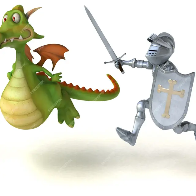 drole-dragon-3d-chasse-par-chevalier-armure_183364-37152