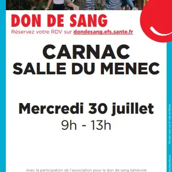 30 juillet - don du sang - salle du menec Carnac