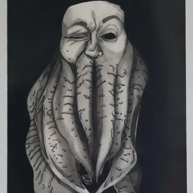 Métamorphe: la seiche, dessin à l'encre de chine