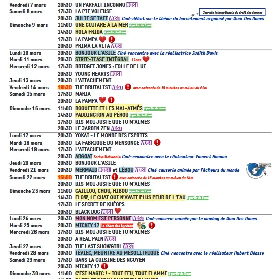 Programme du cinéma