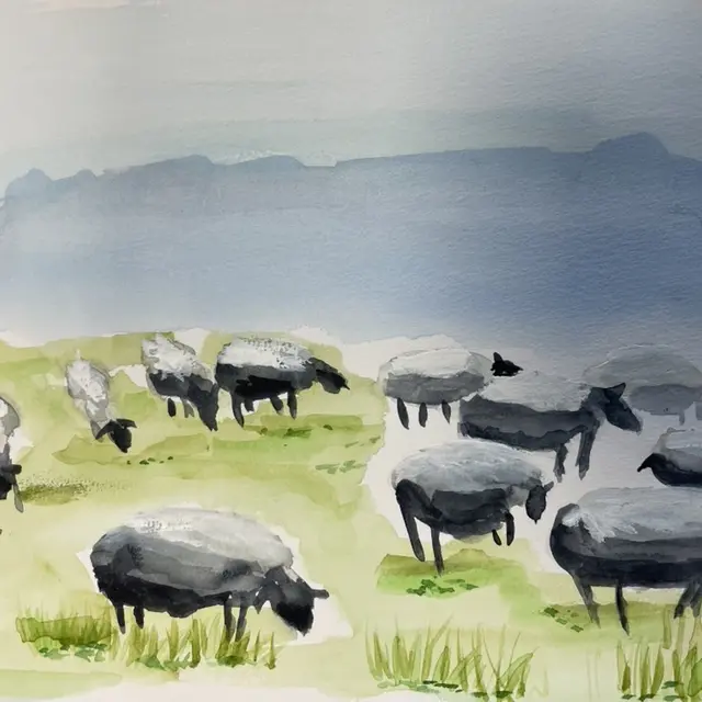 Moutons aquarelle Pastorale