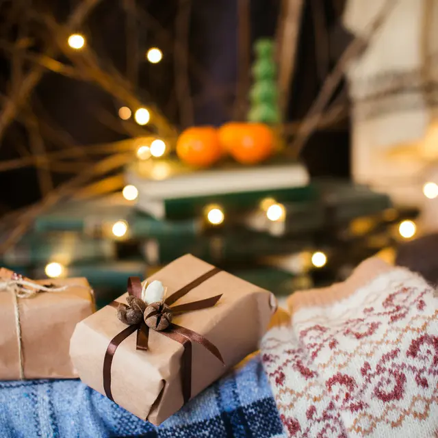 Beautiful themed gifts lie on vintage chair