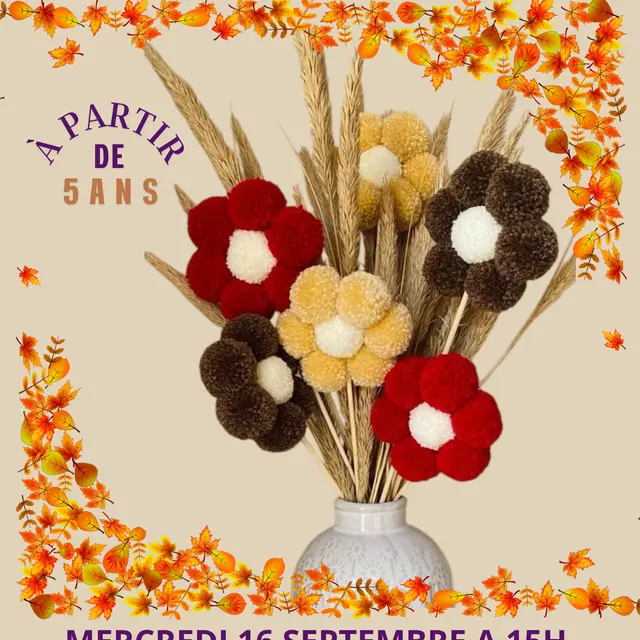 Affiche atelier fleurs en pompons 16 sept 26 - 1