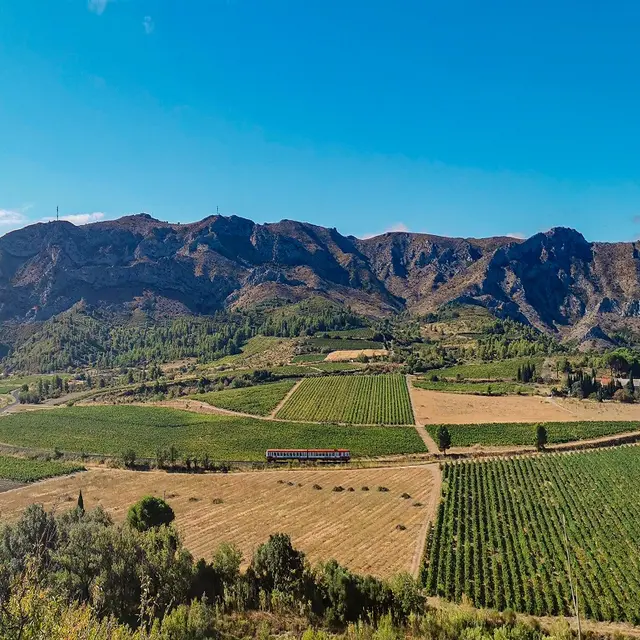 Train rouge_vue depuis cases de pene sur la vallée_©Maëva Chevènement