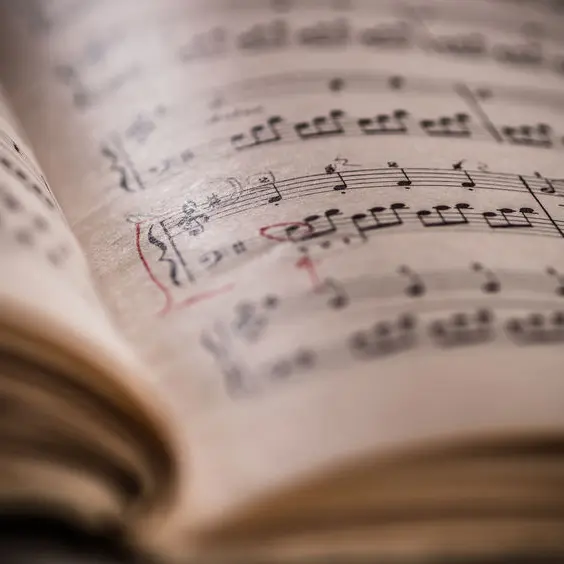 Close up of piano classic music score and notes