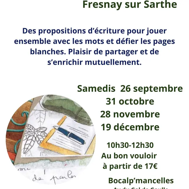 Atelier d'écriture Sur le bout de la plume fin 2026