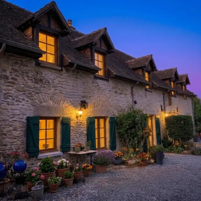 Chambres d'hôtes La Basse Cour - Ancinnes - Maison de biais au crépuscule