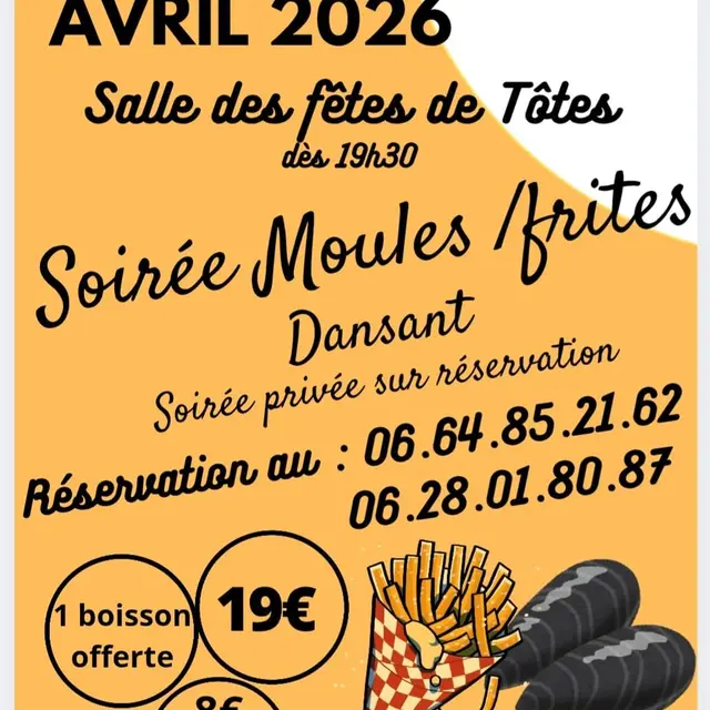 Affiche soirée Moules frites Tôtes avril 26